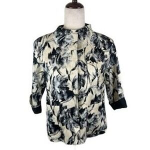 Lafayette 148 New York Romantic Blue Blk Floral Print Jacket Blouse Size Small P